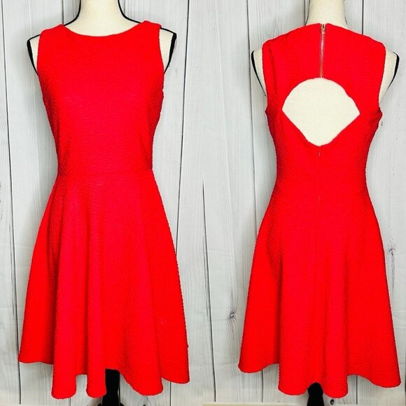 Calvin Klein Back Cut Out A-Line Textured Sleeveless Dress Coral Size 2 - Picture 1 of 13